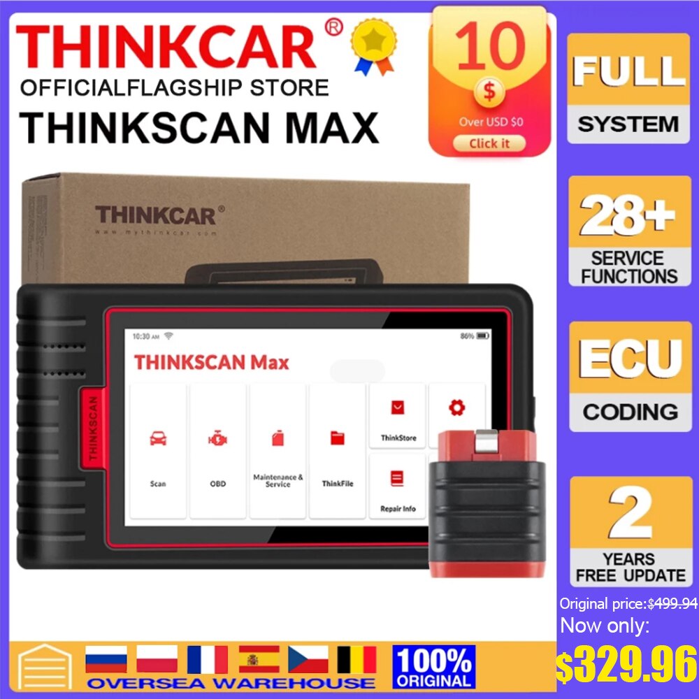 Thinkcar Thinkscan Max Auto OBD2 Diagnostic Tools Full System ECU Coding Bidirectional Control 28 Reset Launch CRP909X MK808