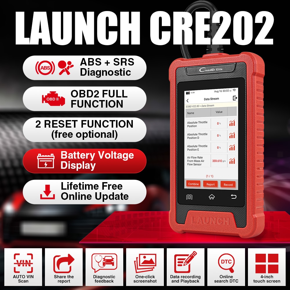 LAUNCH X431 Elite CRE202 OBD2 Diagnostic tools Auto OBDII ABS SRS Code Reader Scanner 2 Reset Service AutoVIN WIFI Free Updatwe