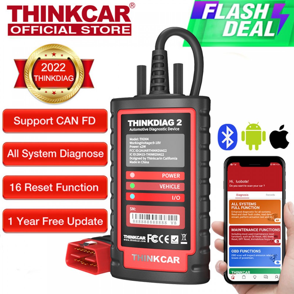 New ThinkDiag 2 ALL Car Brands Canfd protocol All Reset Service 1 Year Free 2022 OBD2 Diagnostic Tool Active Test ECU Surpass