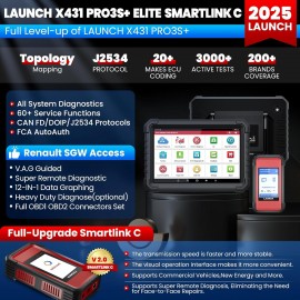 LAUNCH X431 PRO3S+ Elite Bidirectional Scan Tool with Smartlink Support J2534, Topology Map, 60+Service, Online Coding, CANFD/DoIP/D-PDU/CAN 2.0