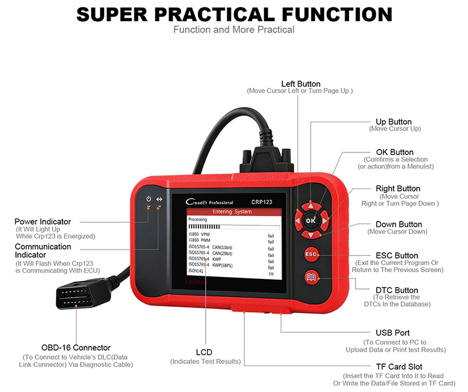 LAUNCH X431 CR3008 OBDII Automotive Scanner OBD2 Code Reader Diagnostic  Tool Check Engine Battery Voltage Free Update pk KW850