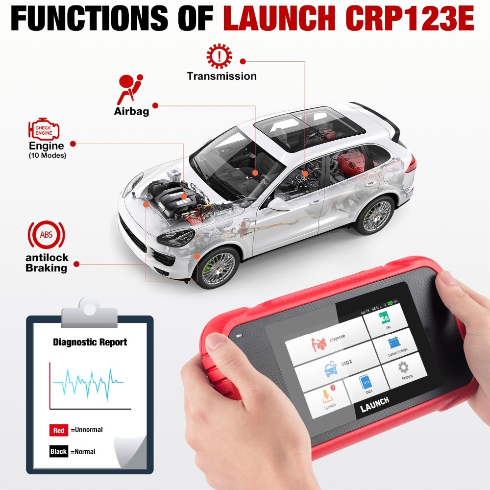 LAUNCH CRP123E Bildiagnostisk skanner OBD2 kodläsare Motoröverföring ABS  SRS Airbag Scan Tool WIFI pekskärm Auto VIN Hälsorapport Diagnos Feedback