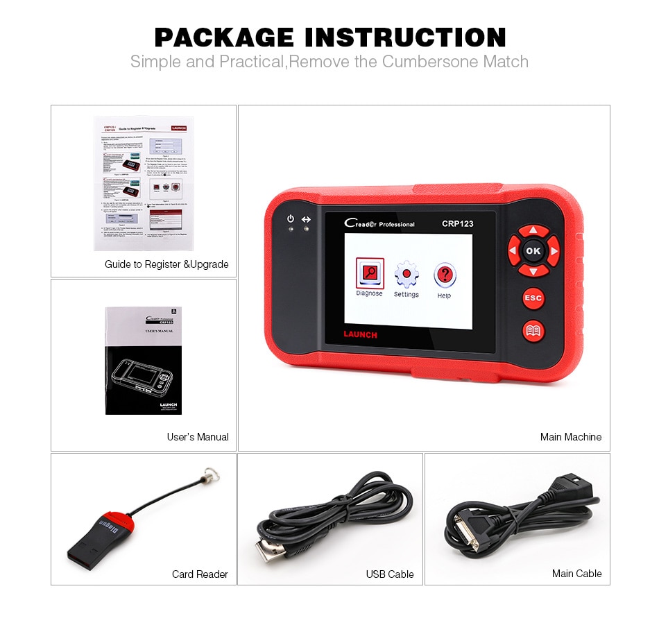 LAUNCH X431 CRP123E OBD2 Code Reader for Engine ABS Airbag SRS