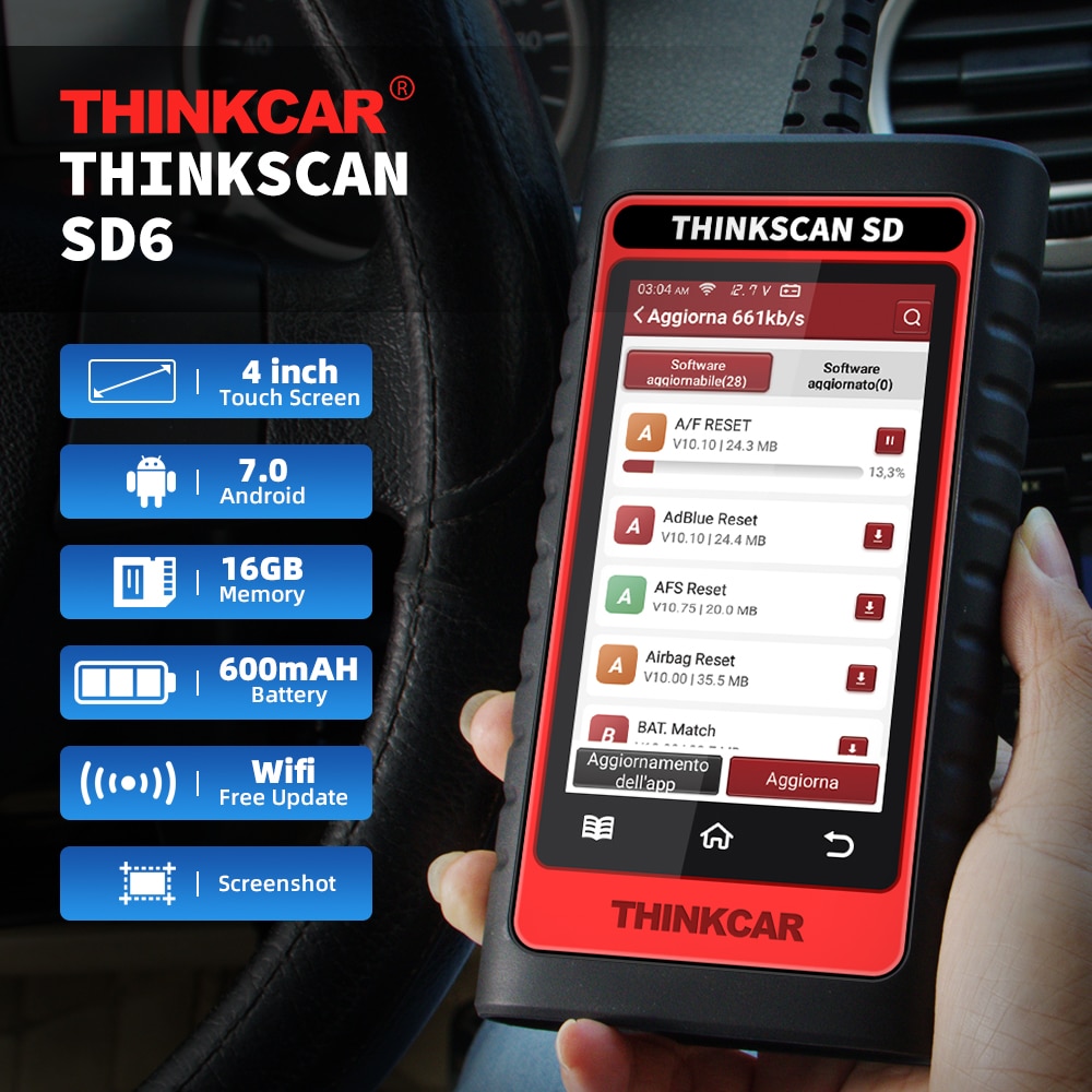 ThinkCar ThinkScan SD6 OBD2 Scanner Engine ABS SRS ECM TCM BCM IC Auto Diagnostic  Tool with 28 Reset Function ( 5 reset Function Free optional ) Lifetime  Free Update + 8 Langauge Support OBDII Code Reader Scanner