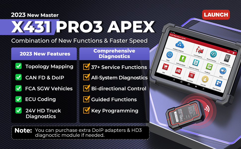 2023-LAUNCH-X431-PRO3-APEX-10inch-Diagnostic-Scanner-Support-Topology-Map-Online-Coding-CAN-FD-DoIP-HD-Truck-Scan-with-37Services-XN-SP482