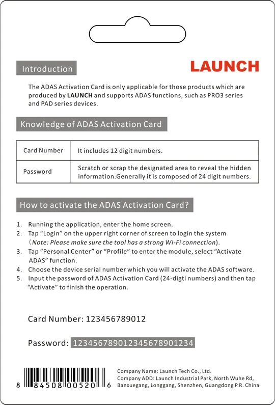 Launch-X431-ADAS-Activation-Card-Calibration-Software-Application-for-Launch-X431-PAD-VII-Pro5-Pro3S-Pro3-APEX-XNR-SS448