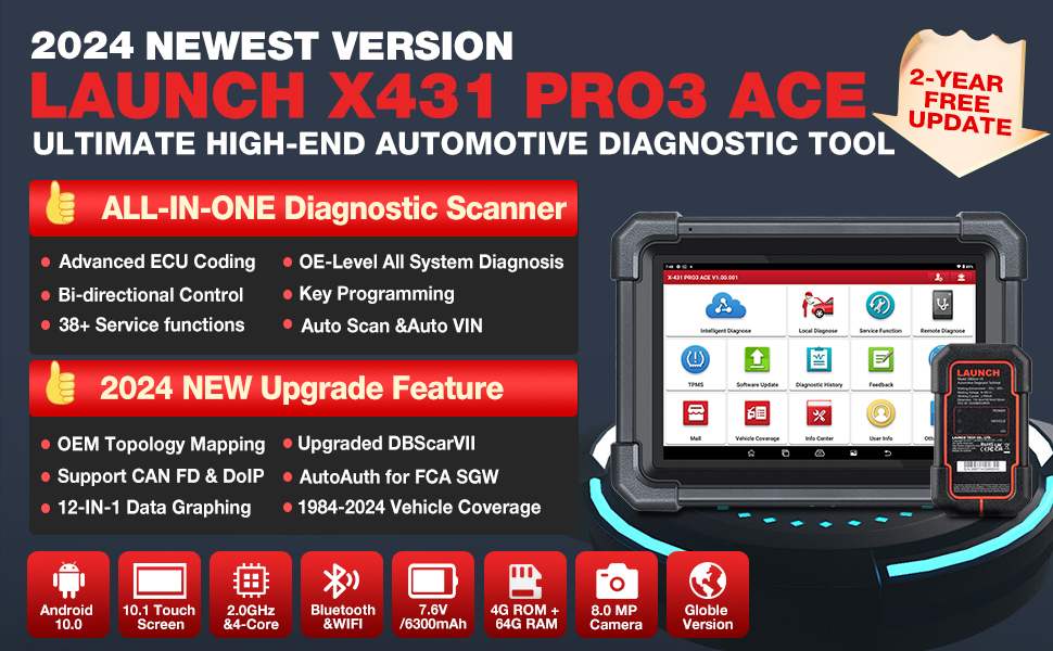 LAUNCH-X431-PRO3-ACE-Bidirectional-Scan-Tool-with-DBSCar-VII-Connector-Support-Topology-Map-Online-Coding-38-Reset-Functions-SP511